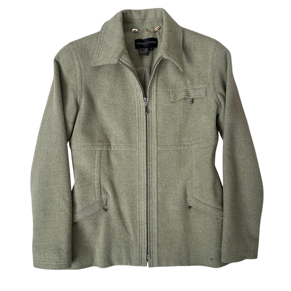 Vintage Green Wool Classiques Entier Small Collared Professional Full Zip Jacket